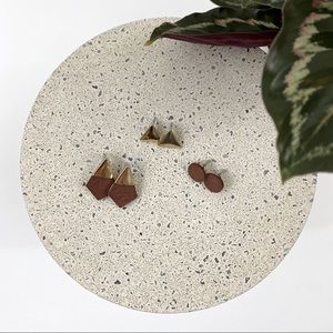 3/$15🌞3 Pairs, Wood & Brass Stud Earrings Bundle